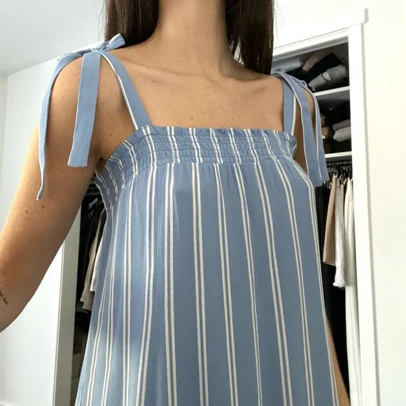 Privacy Please / Revolve Tobi Striped Tie Strap Mini Dress in Blue - Picture 3 of 11